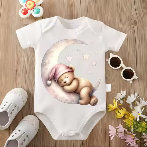 Pure Cotton Bear Sleeping on The Cloud Print Bodysuit Comfortable Onesie Cloths for Baby Jumpsuit fo