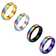 Mixed Color Stainless Steel LGBT Ring for Couple Love Rainbow Color Promise Band Stripe Flag ring