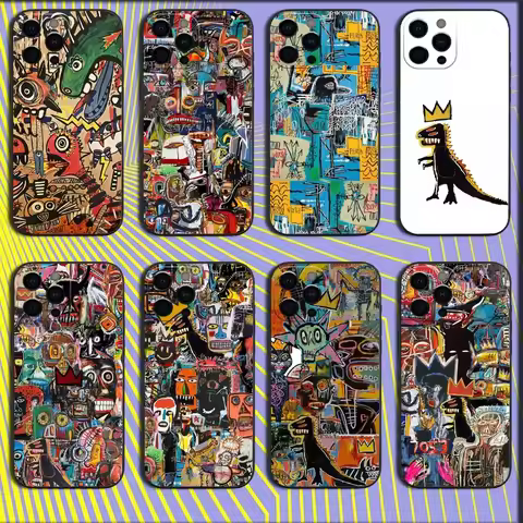 J-Jean Michel B-Basquiat Phone Case For iPhone 16,15,14,13,12,11,Pro,X,XS,Max,XR,Plus,Mini Soft Blac