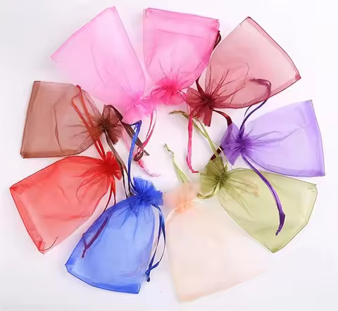 25/50pcs Organza Drawstrings Bags 7x9 10x15 20x30cm Jewelry Gift Package Bags Yarn Pouch Christmas/W