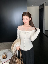 เสื้อยืดแขนยาวทรงสลิมฟิตสำหรับผู้หญิง Aviva on Earth Pure Desire ทรงเข้ารูป เสื้อเชิ้ตผ้าตาข่ายผสมลา