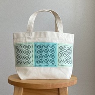 刺子繡拼布迷你托特包 (清新綠 / 十字樹紋)