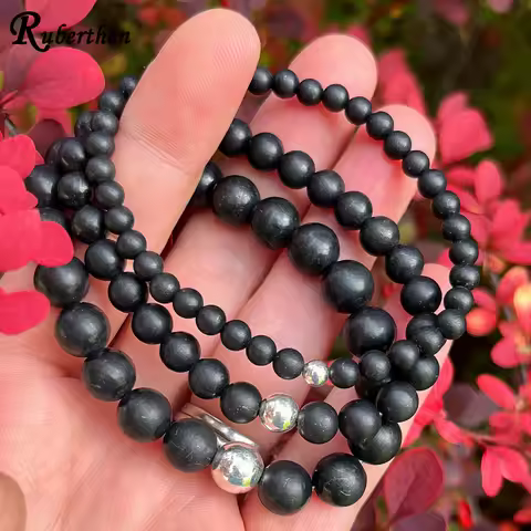 Ruberthen New Design Russian Shungite Stack Bracelet Womens Root Chakra Support Energy Flow EMF Wris