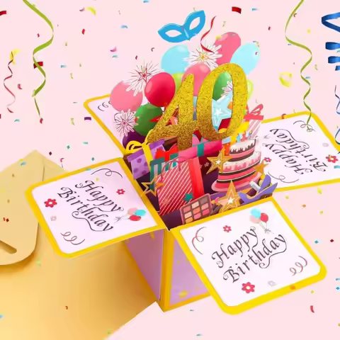 3D Gift Box 18/30/40/50/60th Years Happy Birthday Greeting Card with Envelope Old Birthday Wishes Me