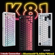 K81 Mechanical Keyboard with Knob, BT5.0 2.4G/ USB-C Wired Wireless Gaming Keyboard, Hot Swappable