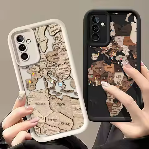 W-World Map Travel Plane Phone Case For Samsung A13 A15 A16 A17 A22 A23 A25 A26 A32 A33 A35 A36 A51 