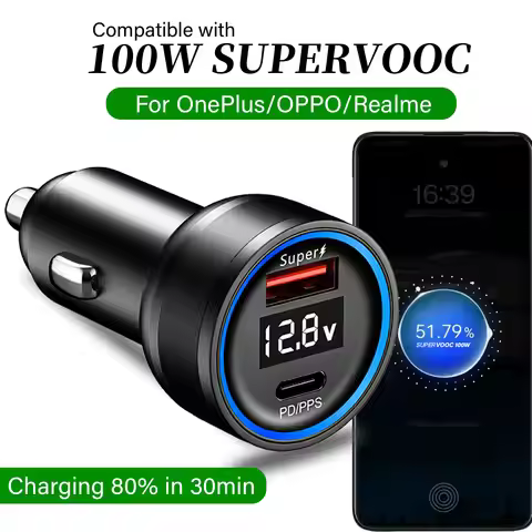 100W SuperVooc for oneplus 12 Nord 4 N30 car charger for OPPO Find X8 N5 Reno13 Usb socket for realm