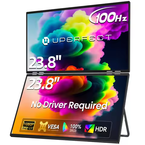 UPERFECT Delta Mega 23.8 Inch 100Hz Dual Screen Stacked Computer Display 1080P 360° Folding Triple E