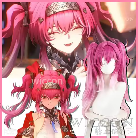 Anime Game Wuthering Waves Cosplay Lupa Jirai Kei Girls Hot Pink Twin Ponytails Gradient Y2K Hair Ha