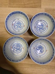 文革時期 青花玲瓏描金龍紋米通碗 祥雲 吉祥 蝙蝠 福氣 長壽 五十 六十 七十 年代 五六七  中國景德鎮  古董 珍藏