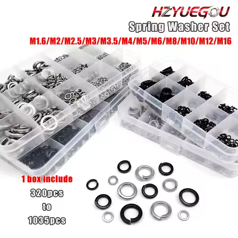 HZYUEGOU 1 Set Spring Split Lock Washer Elastic Gasket Mix M1.6 M2 M2.5 M3 M4 M5 M6 M8 to M16 Kit Bl