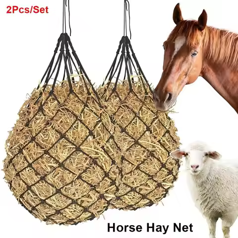 2Pcs/Set New Slow Feed Hay Net Large Capacity 40inch Horse Hay Bag Hanging Hay Feeder Bag Equestrian