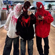 [Ready Stock]Popular American retro Spider-Man zipper hoodies for men and women, hip-hop hoodies, trendy anime hooded sweatshirts, street fashion jackets