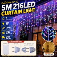 👍5M 216LED LED Curtain Lights Fairy String Lights 8 Modes Waterproof Deepavali Hari Raya Festival De