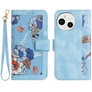 Dropshiping Floral Pattern Leather Phone Case with Lanyard For Sharp Aquos Sense9