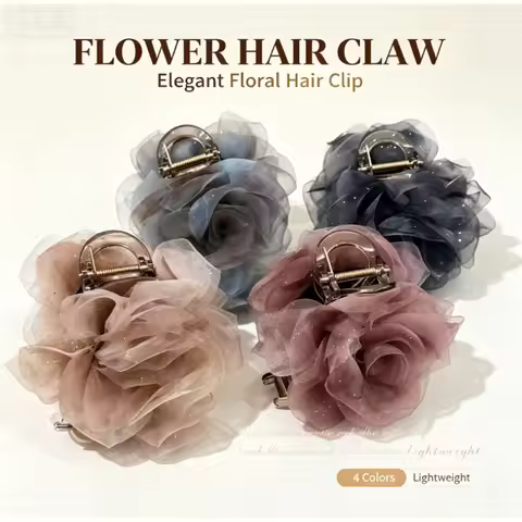 Mesh rose flower grab clip Gypsy hairpin female back head coil hair shark clip premium sense hairpin
