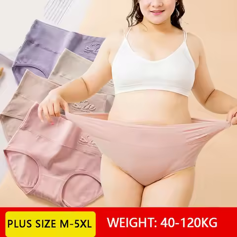 Plus Size M-5XL 4Pcs/Set High Waist Cotton Panties Women Body Shaper Underwear Soft Print Girls Brie