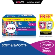 Kotex Soft & Smooth Overnight Non-Wing Limited Edition (28cm/16's x 3 Pack) FOC Pads Pouch