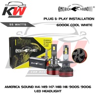 AMERICA SOUND 55W 6000K LED HEADLIGHTS - H4/H19,H7/H18,H11,9005/9006
