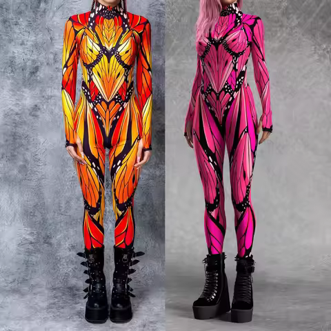 Women Fly Away Color Butterfly Cyber Jumpsuit Holiday Halloween Shows Cosplay Bodysuit Party Zentai 