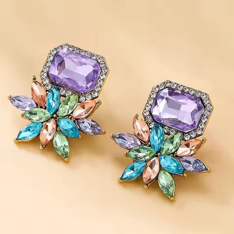 Metal Flower Multi Colors Post Earrings For Women Holiday Accessories Statement Fashion Jewelry Bohe