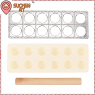 SUCHENMY Ravioli Press Maker, 12 Cavity Solid Wood Rolling Pin Ravioli Cutter, Consistent Shape Stur