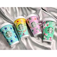 Ins Cup ins Starbucks Cup Starbucks Cup Starbucks Cup 2024 Spring Pastoral Green Floral with Lid Ceramic Coffee Desktop Mug Water Cup Thermos Cup