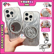 Oppo A54 A57 2022 A58 A60 A77s A79 A93 A98 fon sarung foldable spin money mirror round stand feather