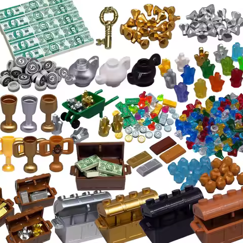 MOC Treasure Scene Building Blocks Gemstones Diamonds Cash Coins Trophies Teapot Cup Golden Key Acce