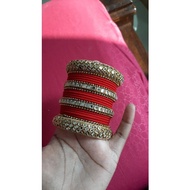 Indian Bangle Mirror Kundan Kada with Red (size 2.4,2.6,2.8)