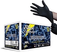 Atlantic Safety Products Black Lightning Exam Gloves, Disposable, Powder-Free Nitrile Gloves