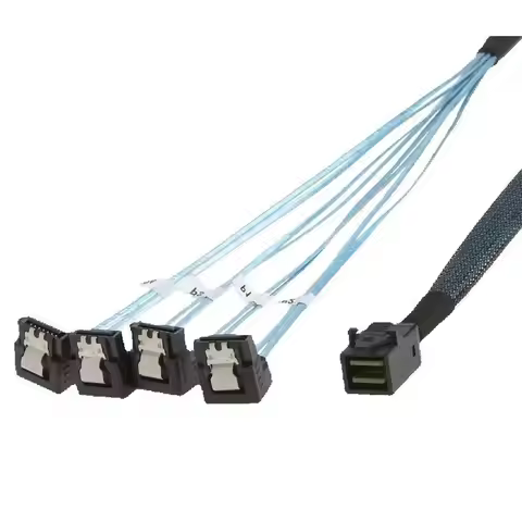 1m 3FT Internal Mini SAS SFF-8643 Host to Right 90 Angled 4 SATA Target Hard Disk 6Gbps 12Gbps Data 