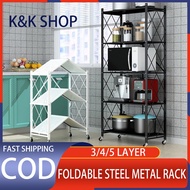 3/4/5 Layer Foldable Steel Metal Rack Organizer Shelf Racks with Wheels 5 layers shelf kitchen stora