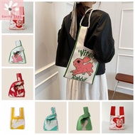 GARRIY Stripe Knot Wrist Bag Weave Tote Bag Rabbit Knitted Bag Portable Shopping Bags Girl