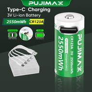 PUJIMXA li-ion battery CR123A battery 3V 2550mWh rechargeable battery USB type-c fast charge battery