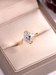1pc Elegant Luxurious S925 Sterling Silver 3CT Moissanite Diamond Shiny Oval Engagement Ring, Women'