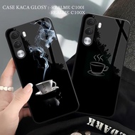 HP Glossy Glass Case for Realme C100I C100X black coffee cup motif [KS333} Realme C100 Glass Case | 