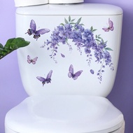 29x29cm Self-adhesive Toilet Stickers with Purple Lavender Patterns for Bathrooms and Home Decoratio