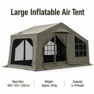 13.2㎡ Large Inflatable Camping Tent 6-8 Person Army Green Waterproof Outdoor Family Tent 2 Doors 4 W