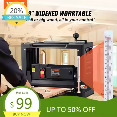 BestsellerThickness Planer, Two-Blade, 13" Width Worktable Benchtop Planer, 15-Amp 1800W Powerful Mo