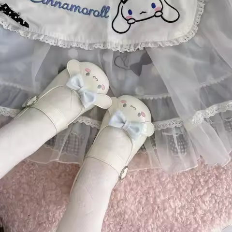 Cinnamoroll Kuromi Japanese Lolita Shoes Cute Round-headed Flat Shoes Suggest Taking A Bigger Size.