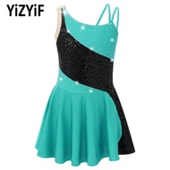 Kids Girls Shiny Rhinestone Figure Ice Skating Dress Fashion Ballroom Ballet Dance Competition Stage