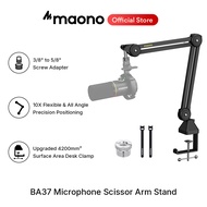 Maono BA37 Mikrofon Boom Arm Tugas Berat Suspensi Logam Boleh Laras Pendiri mikrofon dengan Pengapit