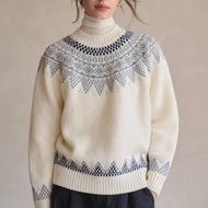 法式極簡 全羊毛粗針費爾島提花針織毛衣