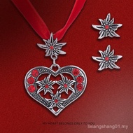 Necklace Edelweiss Love Heart Beer Festival Female High-End Design Jewelry Diamond Inlaid Suit Feel 