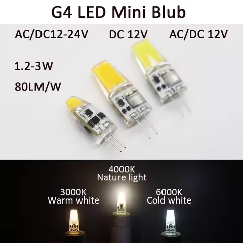 12pcs LED G4 Bulb Dimmable 1.5W 2W 3W AC DC 12V 24V COB Warm White Light Without Stroboscopic Replac