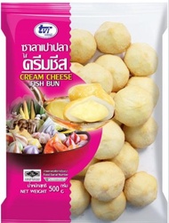 ลูกชิ้นเปาสอดใส้ครีมชีส เนื้อปลาบดปรุงรสสอดใส้ครีมชีส 500 กรัม กลิ่นหอม อร่อยมี 25-26 ชิ้น