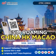 eSIM China (Mainland HK Macao) 50 GB Data | 180 Hari | eSIM Roaming | eSIM Travel
