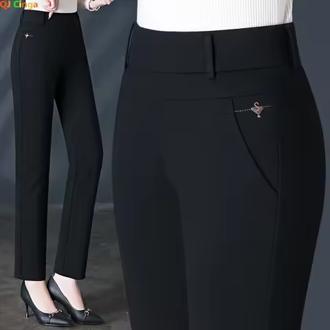 Black Women's High Waist Stretch Suit Pants, Fashion Slim Trousers, Purple Green Brown Pantalones, A