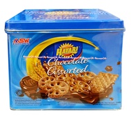 Asw Foods Hatari Chocolate Assorted 350gr Biscuits Coklat Aneka Bentuk Biskuit Snack Cokelat isi Kemasan Kaleng Biru Asw Food Matahari